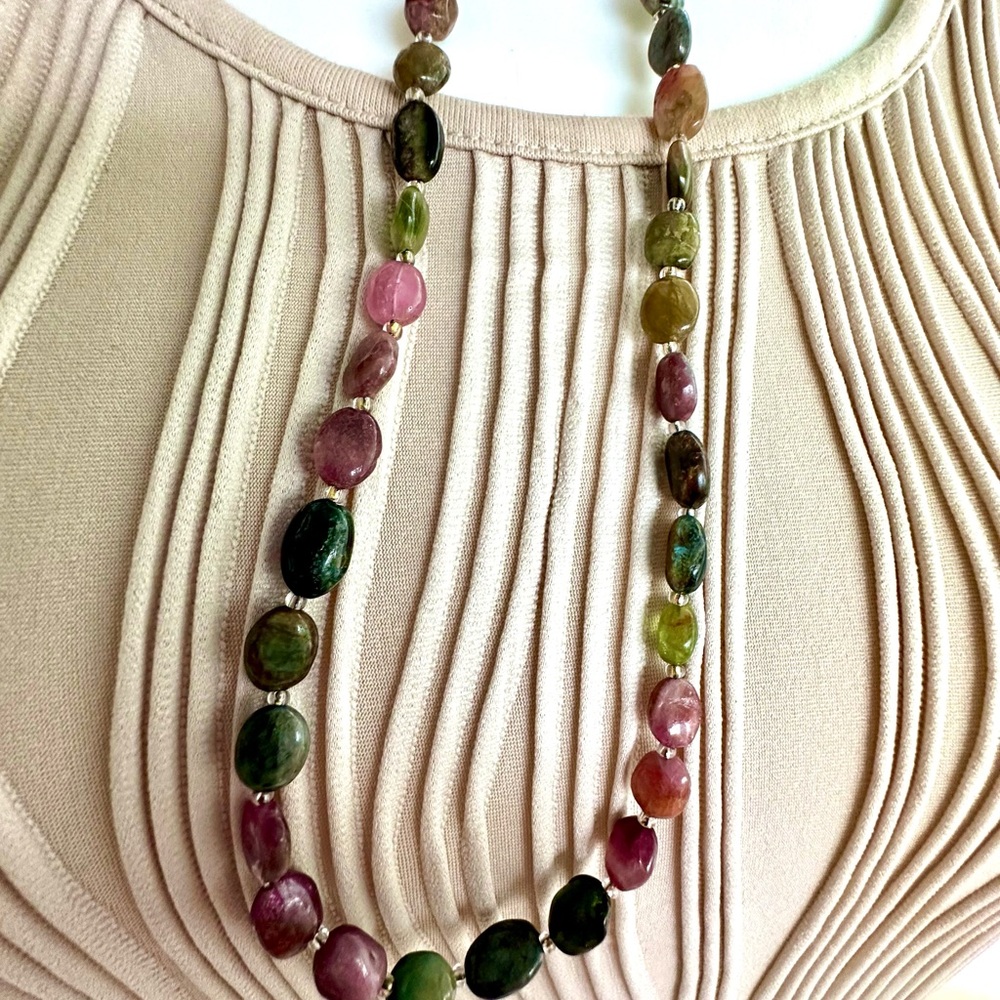 Authentic Tourmaline polished gemstones with multi color gems necklace 18k gold